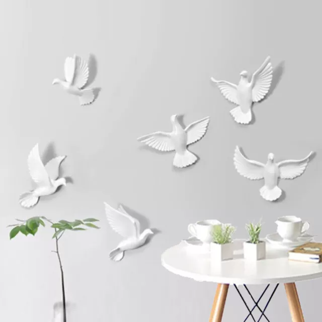 6 Stück Harz Weiße Wandskulpturen 3D Fliegende Tauben Wanddekoration DHL