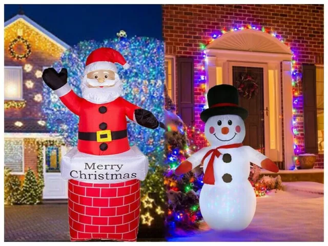 LED 210cm Weihnachtsmann 120cm Schneemann Aufblasbar Weihnachten Figur Deko