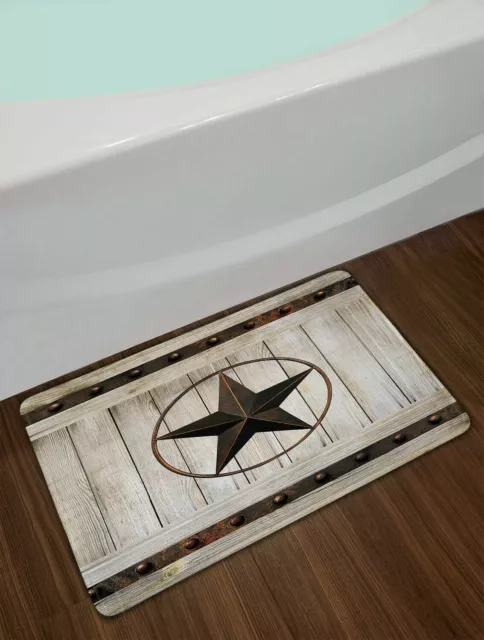 Western Texas Star Rustic Wood Barn Floor Rug Non-skid Door Bath Mat Home Carpet