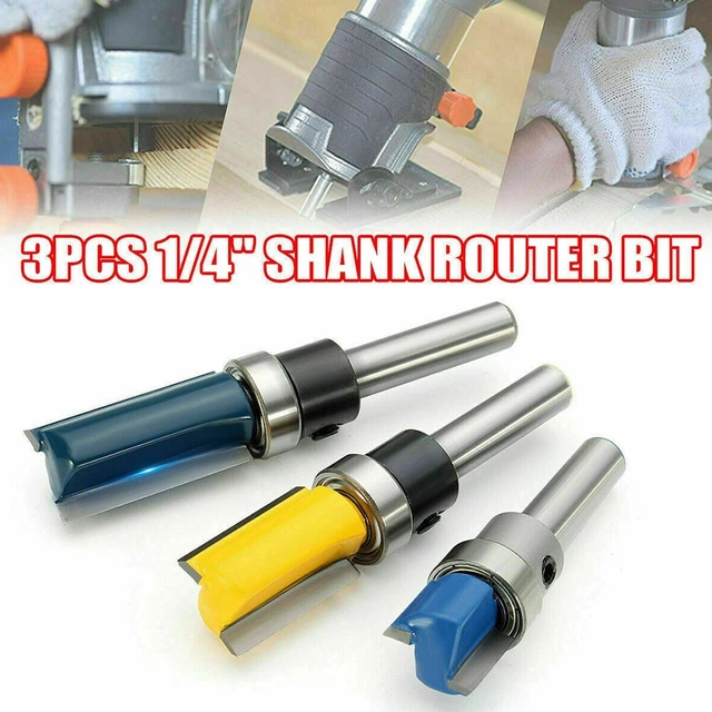 Durable Shank Cutting Router Bit Trim Woodwork 1/4" 3Pcs/set Cutter Flush