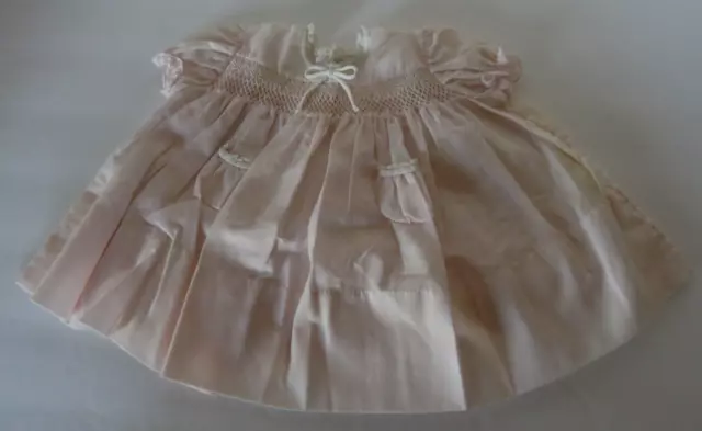 Vtg Baby Infant Ruffled Dress Feltman Brothers Pale Pink Smocked Little Pockets