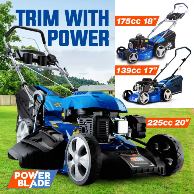 POWERBLADE 139cc/175cc/225cc Petrol Lawn Mower 17"/18"/20" Lawnmower 4-Stroke