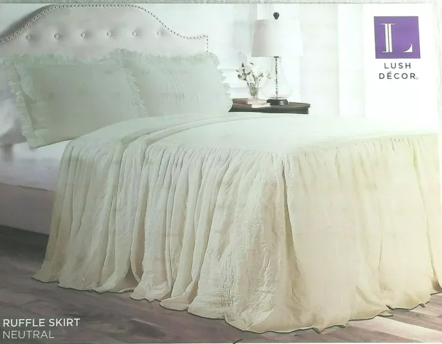 LUSH DECOR Premium Ruffle Skirt Bedspread & Shams Queen 3 Piece Set, Neutral