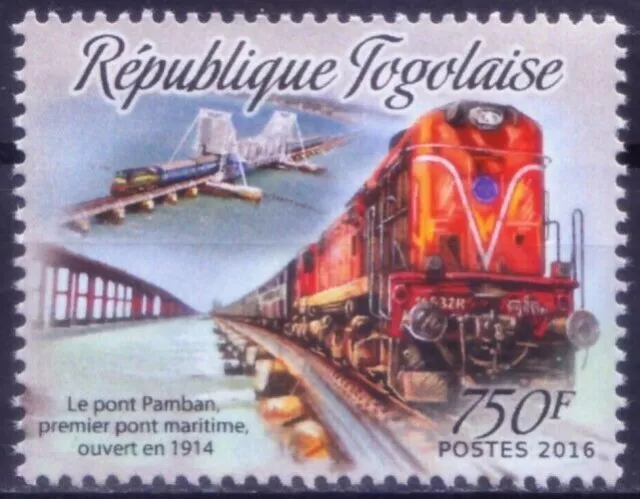 Togo 2016 MNH, Pamban Railway bridge, Indian Railways, Train
