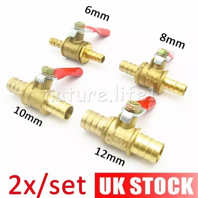 X2 Brass Ball Valve 6mm 8mm 10mm 12mm Hose Barb Water/Air Gas Fuel Line Shut-off