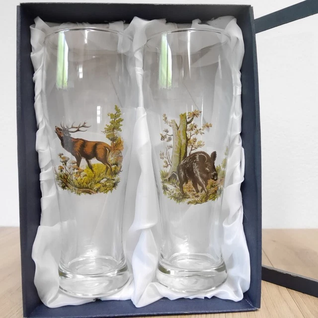 2 Piezas Weizengläser Juego Con Colores Motivo Jabalí & Ciervo En Geschenkk