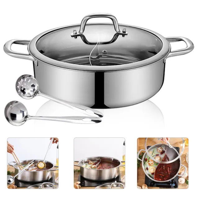 Olla caliente de acero inoxidable olla de cocina y 2 cámaras y tapa de vidrio utensilios de cocina olla de sopa