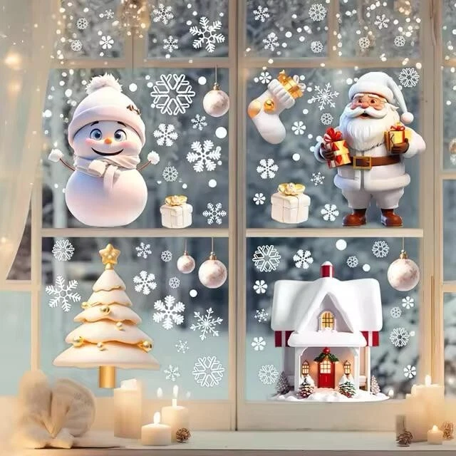 Autocollant Mural Noël Effet 3D Père Noël - Dimensions 46x39 Cm, En PVC - Pour Porte, Fenêtre, Mur, Armoire