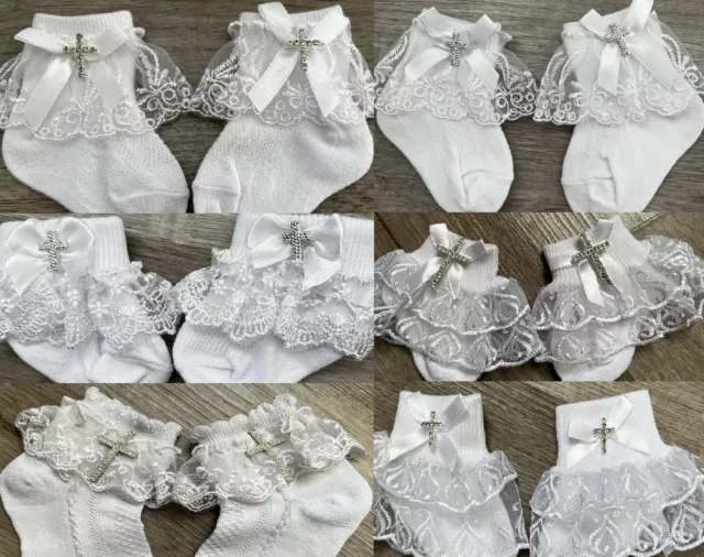 Baby Girls Kids Christening Baptism Lace Flower Cross Bow Boy Headband Socks