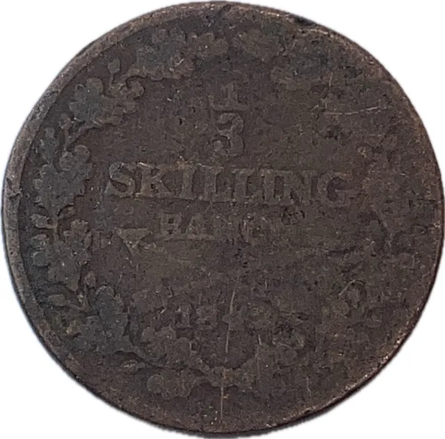 1842 Sweden Copper 1/3 Skilling G-VG World Coin Low Grade #300
