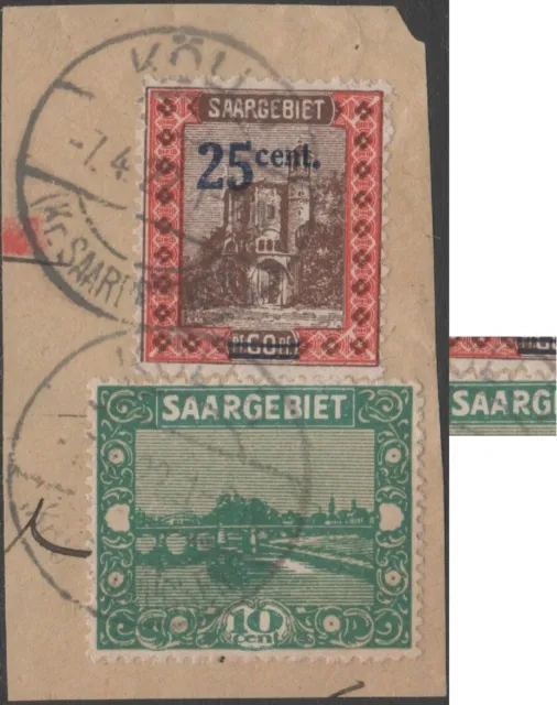 Saar, Mi.Nr. 86 PF IV u. 75A auf Briefstück, Landschaftsbilder (II)