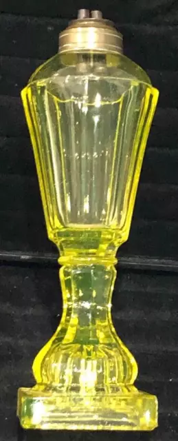 Antique Canary Glass Whale Oil Lamp, Lemon Squeezer Base, New England Glass Co.