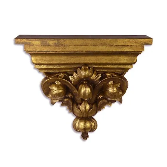 9973789 Golden Wall Console Shelf Resin Antique Style Vintage 15x3 7/8x13in