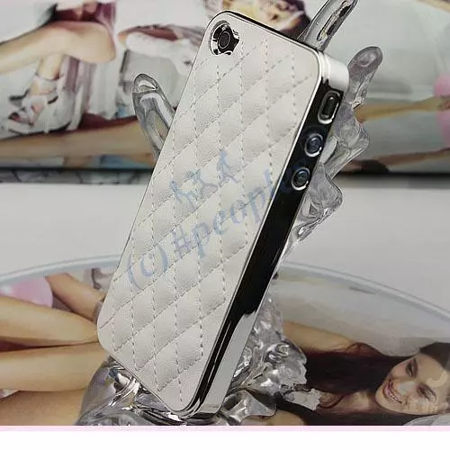 New White Deluxe Luxury Leather Chrome Case Cover for iPhone 4S 4