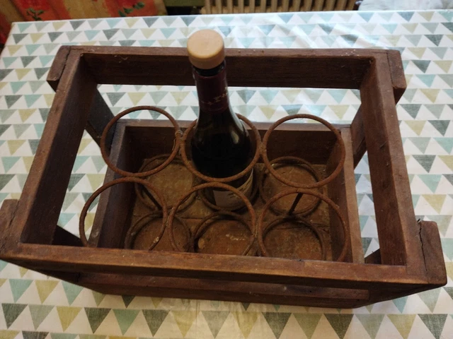 ANCIEN PETIT CASIER Pour 6 Bouteilles En Bois Et Fer Rangement Vin