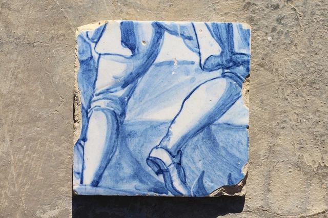 18th Century Blue and White Portuguese Tile depicting a Gentleman Walking