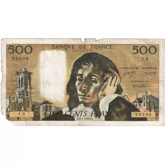 [#636154] France, 500 Francs, Pascal, 1969, Y.8, B, Fayette:71.03, KM:156a