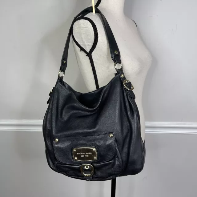 Michael Kors Hudson Downtown Purse Tote Soft Black Pebbled Leather Large Bag