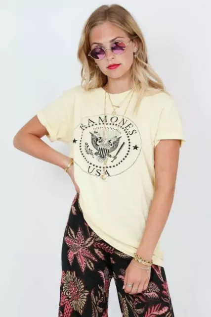 Daydreamer Revolve Ramones Yellow Band Short Sleeve Shirt Size Womens XS New T1