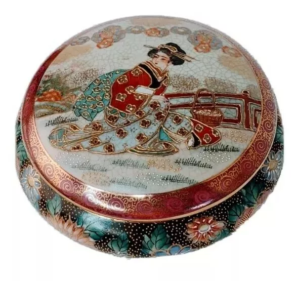Antique 19th Century Japanese Porcelain Cloisonne Box Trinket Box Satsuma