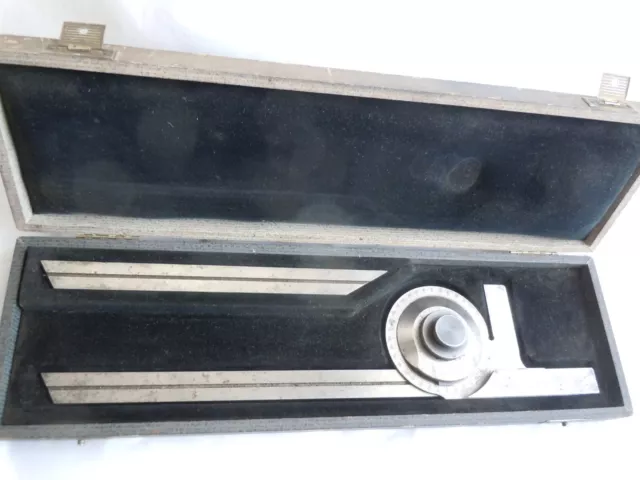SOMET Precision Bevel Protractor 8" / 11-3/4" w/ Case Made in Czechoslovakia