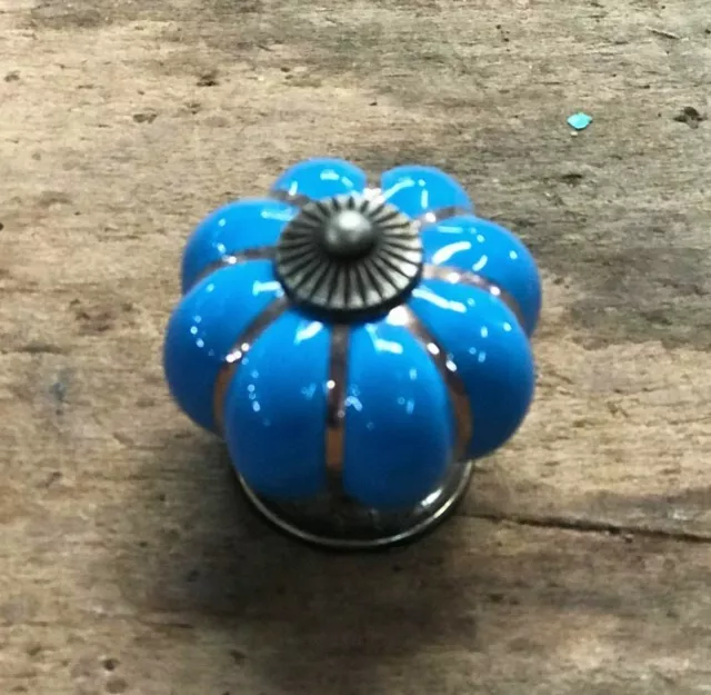 SINGLE BLUE ENAMEL PULL Drawer Cabinet Knob Porcelain Handle Screw Included