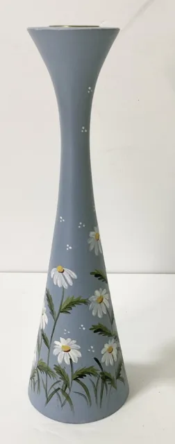 Hand painted Daisy candlestick wooden vintage Y2K Blue Floral
