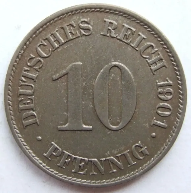 Moneta Reich Tedesco Impero Tedesco 10 Pfennig 1901 E IN