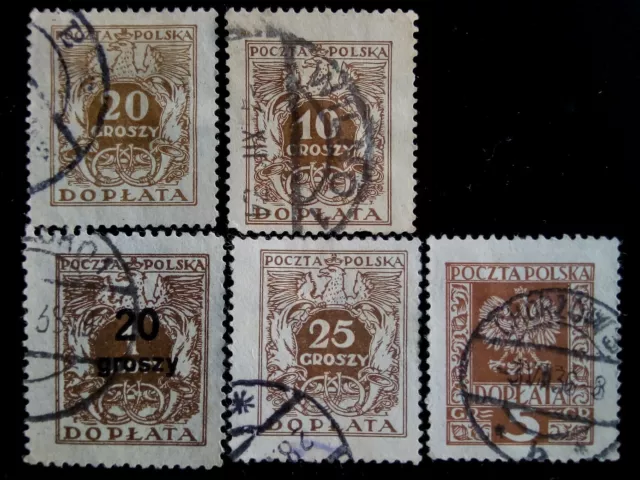 Coat of Arms Poland Five Post Stamps Collection Poczta Polska 1924 Eagle Genuine