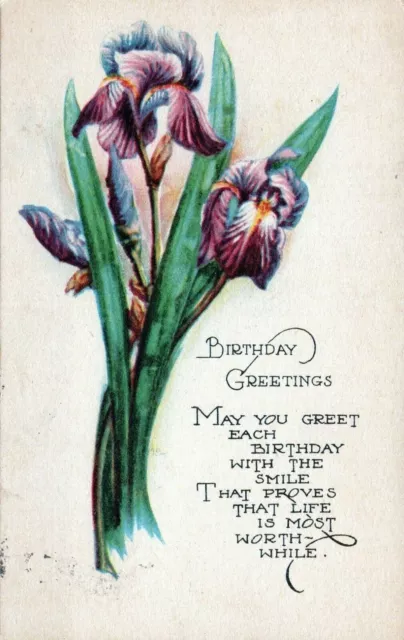 BIRTHDAY GREETINGS IRIS Flowers Poem Posted Vintage Divided Back Post ...