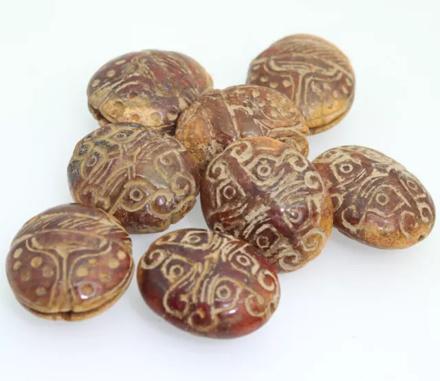 collected Chinese , carved jade brown beast head beads bracelet 8pcs D562