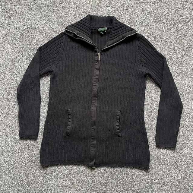 Vintage Ralph Lauren Jumper Womens L Black Zip Cardigan Chunky Knit 90s Designer