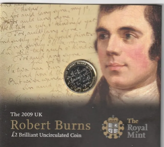 2009 Robert Burns Brilliant Uncirculated Two 2 Pound Coin Royal Mint Pack