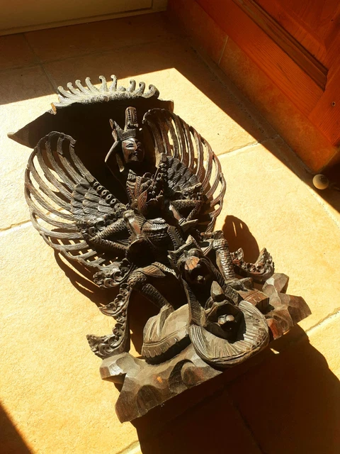 RARE STATUE BOIS DU DIEU GARUDA, Bali Balanaise very large wooden carved GARUDA