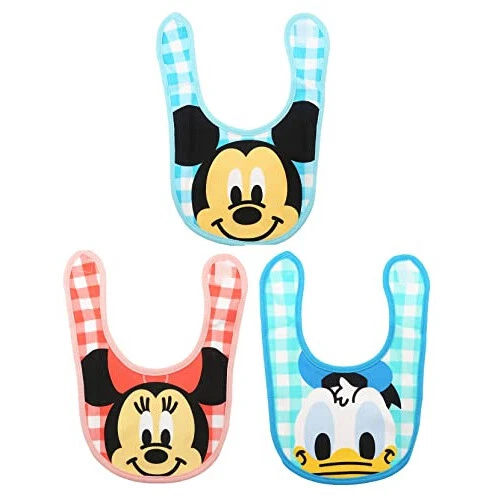 Disney Baby Bib [Bib] Set of 3 (Mickey Mouse Light Blue, Minnie Mouse Red, [NEW]