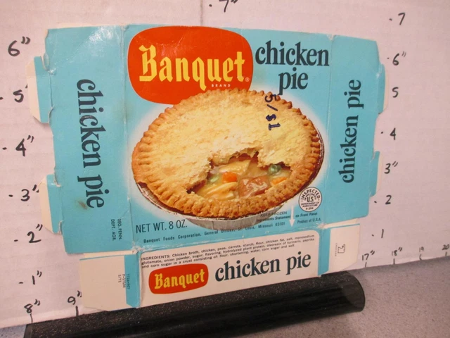 BANQUET 1971 CHICKEN pot pie TV dinner frozen food box Crocker housewife