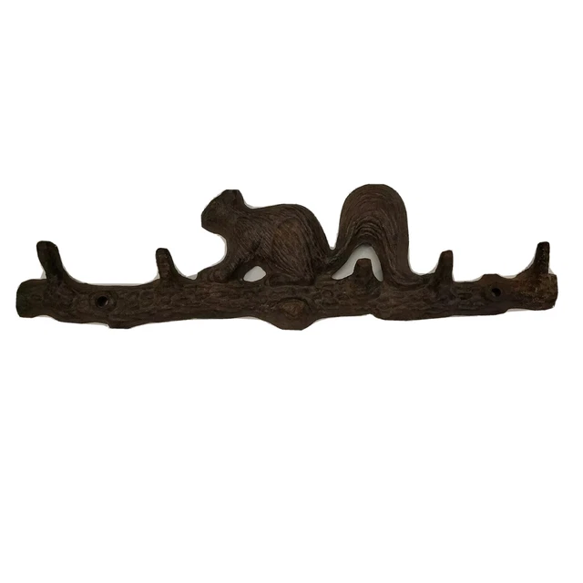 Squirrel Cast Iron Wall Mounted Rustic Brown Antique Style. Key or Coat Rack 14"