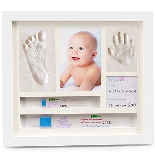 Cadre pour empreintes de bébé, cadeau baptême et naissance, kit complet avec arg