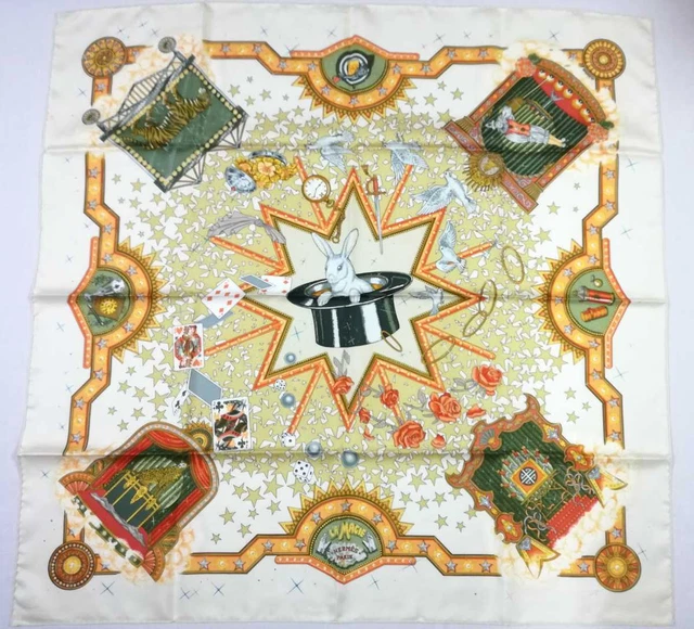Hermes Carres90 La Magie Magic Silk Scarf Beige Carres 78-1 _13750