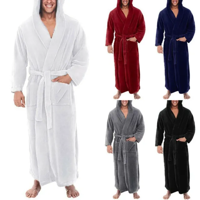 Mens Fleece Hooded Dressing Gown Bath Robe Thick Super Soft Luxury Sleepwear US