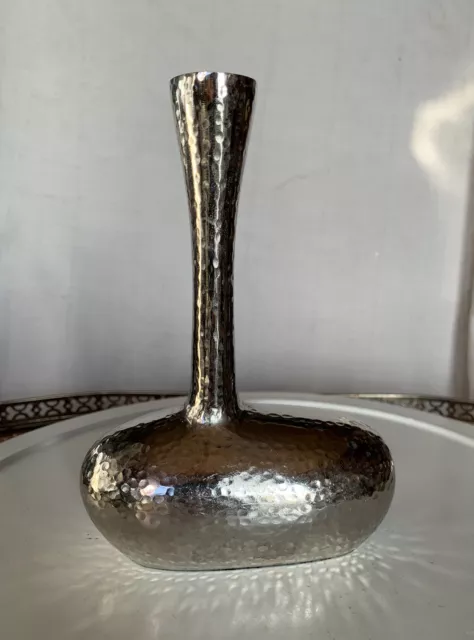 MCM Hammered Silverplated Brass Vase.See Pictures