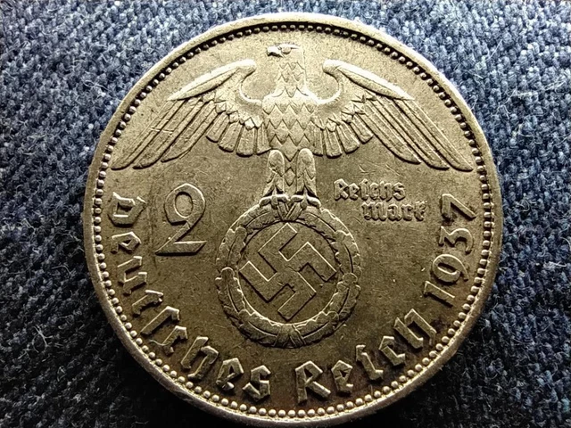 Germany Swastika 2 Reichsmark .625 Silver Coin 1937 A