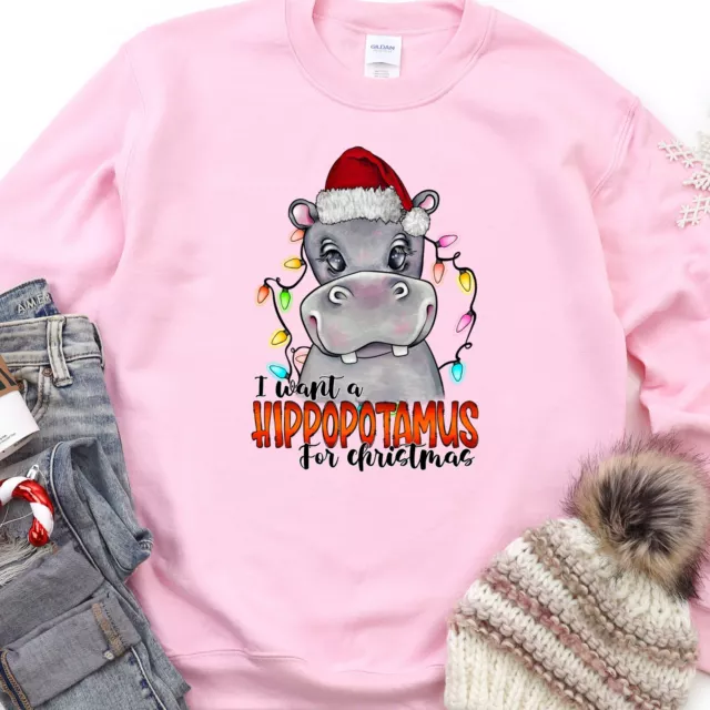 I Want A Hippopotamus For Christmas Sweatshirt, Christmas Hippopotamus Crewneck