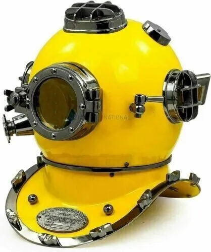 Brass Steel Yellow Finish Mark V US Navy Full Size Scuba Diving Divers Helmet ha