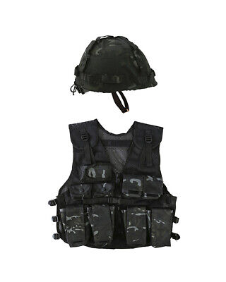 Bambini Assault Vest Casco Ragazzi Soldato Dell'esercito Costume Costume Costume Btp Nero