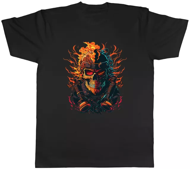 Biker Schädel Herren T-Shirt Rock Flames Feuer Skelett Unisex T-Shirt Gothic