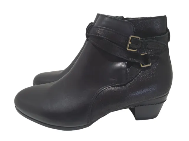 ziera black leather cameo side zip buckle detail ankle boots size 40.5