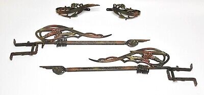 2 Vintage Metal Matching Deco Style Curtain Rods With Matching Tie Backs
