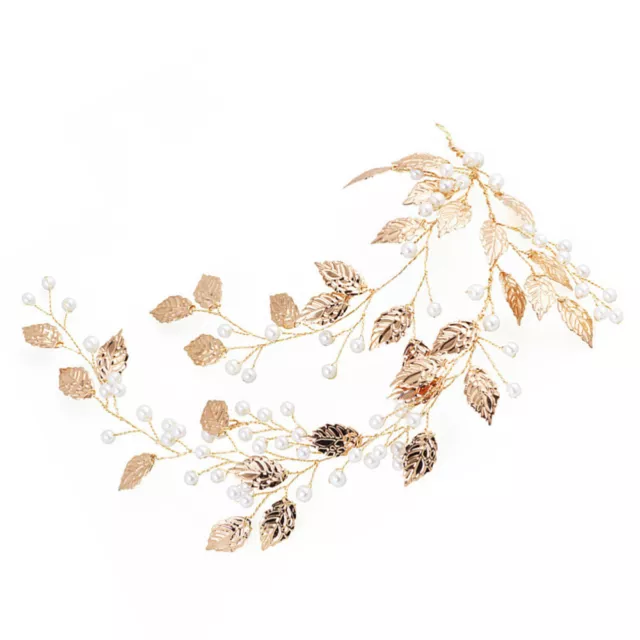 Bridal Headband Women for Wedding Pearl Hair Accessories Ties Bridesmaid Leaf