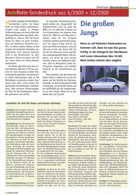 Autoflotte 2000 Sonderdruck Betriebskosten Jaguar Alpina Audi BMW Mercedes